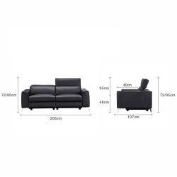 Canapé relax électrique 3 places - EDISON - Cuir de vachette et simili Noir - L206 x P 107 x H 95 cm