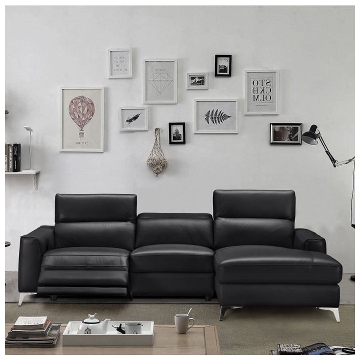 Canapé d'angle droit électrique - EDISON - Cuir de vachette et simil