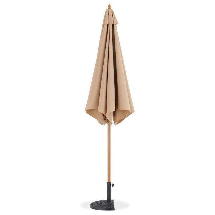 Parasol droit diametre 3m - Mât bois rond et polyester 160g/m² - Tau