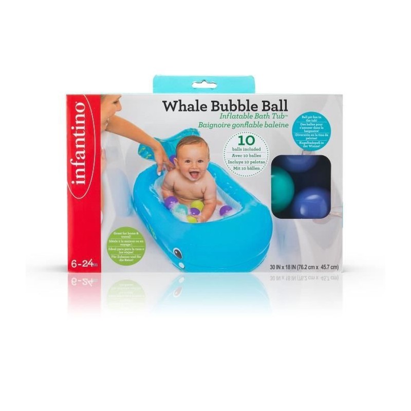 Baignoire gonflable INFANTINO Baleine - Balles de jeu et thermetre intégré - 76 x 45 cm