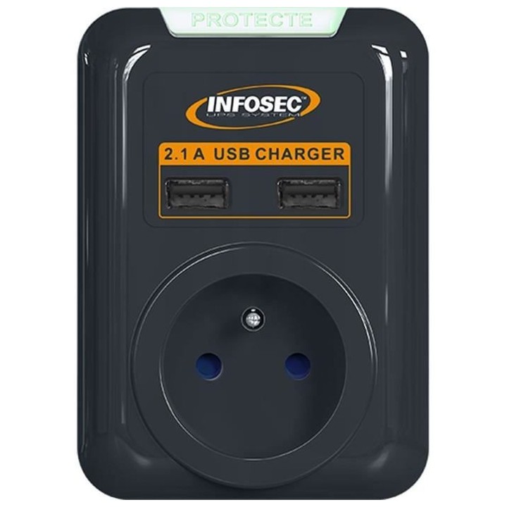 INFOSEC - S1 USB NEO - Parasurtenseur 1 Prise FR + 2 ports USB - Garan
