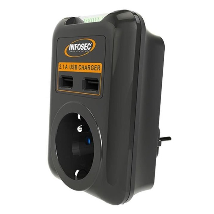 INFOSEC - S1 USB NEO - Parasurtenseur 1 Prise FR + 2 ports USB - Garan