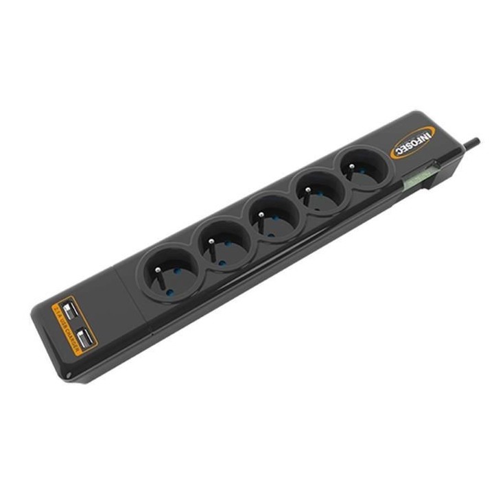 INFOSEC - S5 USB NEO - Parasurtenseur 5 Prises FR + 2 ports USB - Gara