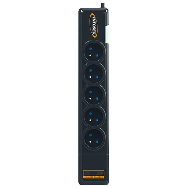 INFOSEC - S5 USB NEO - Parasurtenseur 5 Prises FR + 2 ports USB - Gara