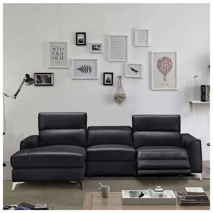 Canapé d'angle gauche électrique - EDISON - Cuir de vachette et simi