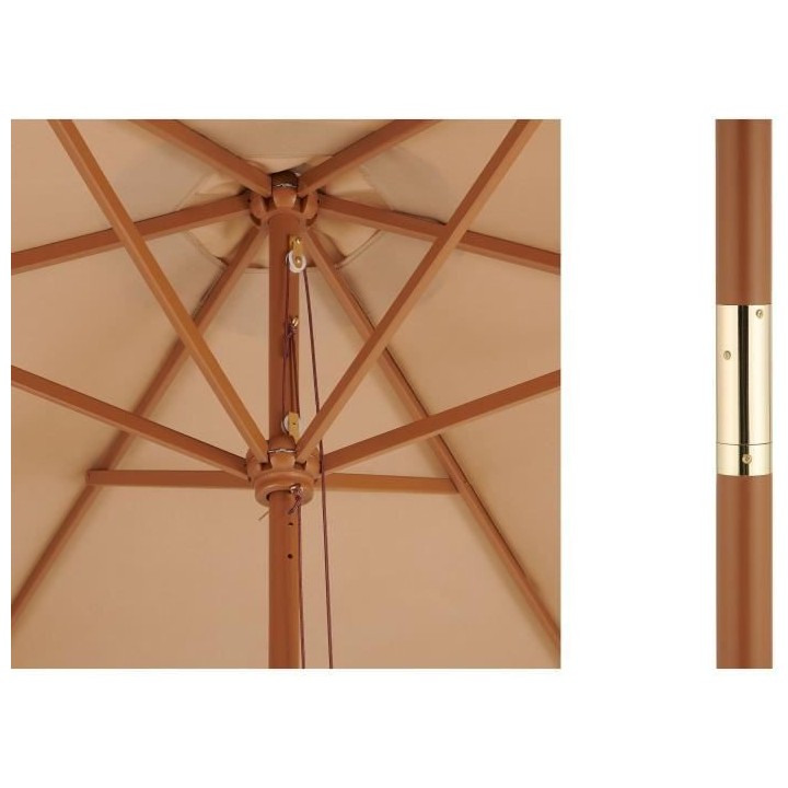 Parasol droit diametre 3m - Mât bois rond et polyester 160g/m² - Tau