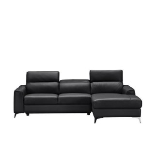 Canapé d'angle droit EDISON - Cuir de vachette et simili Noir - 3 app