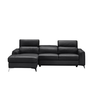 Canapé d'angle gauche EDISON - Cuir de vachette et simili-Noir - 3 ap