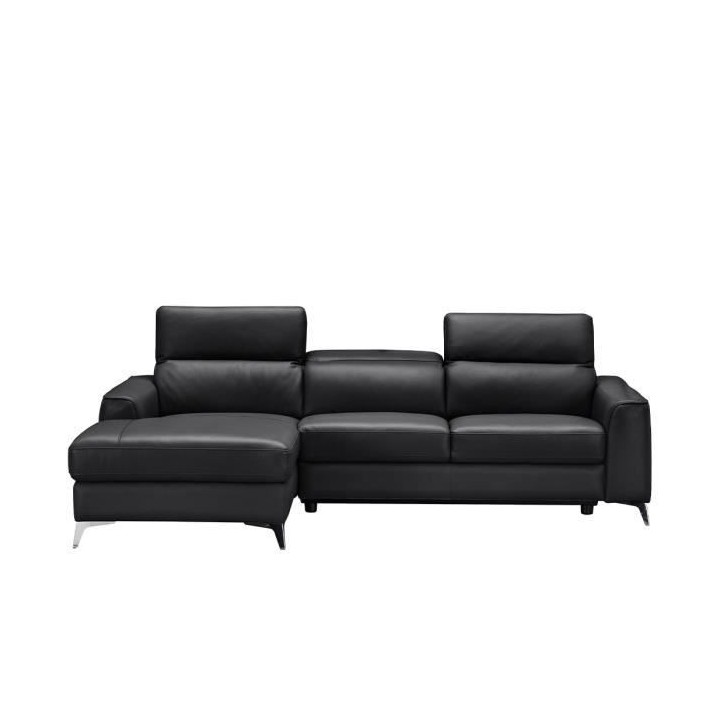 Canapé d'angle gauche EDISON - Cuir de vachette et simili-Noir - 3 ap