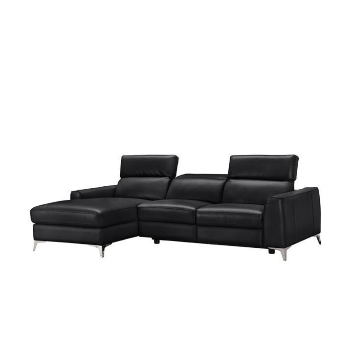 Canapé d'angle gauche EDISON - Cuir de vachette et simili-Noir - 3 ap