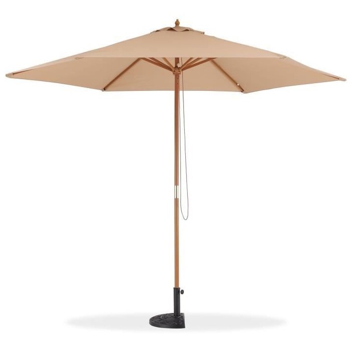 Parasol droit diametre 3m - Mât bois rond et polyester 160g/m² - Tau