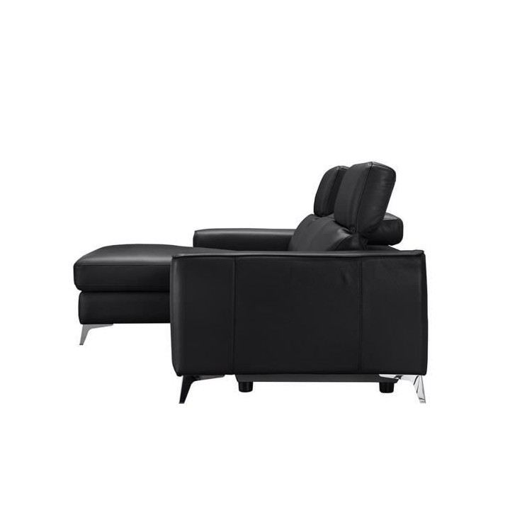 Canapé d'angle gauche EDISON - Cuir de vachette et simili-Noir - 3 ap