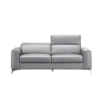 Canapé fixe - 3 places - Cuir de vachette et simili gris - Contempora