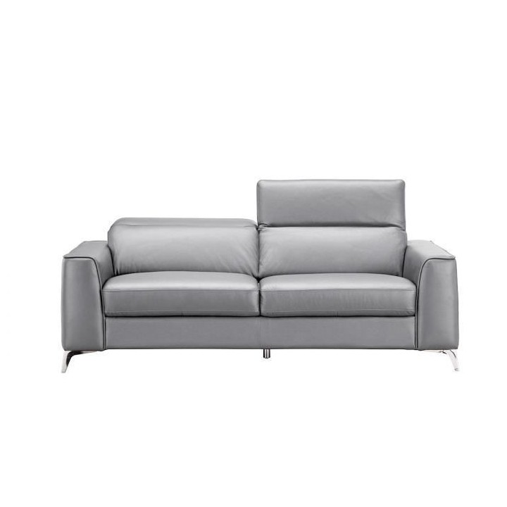 Canapé fixe - 3 places - Cuir de vachette et simili gris - Contempora