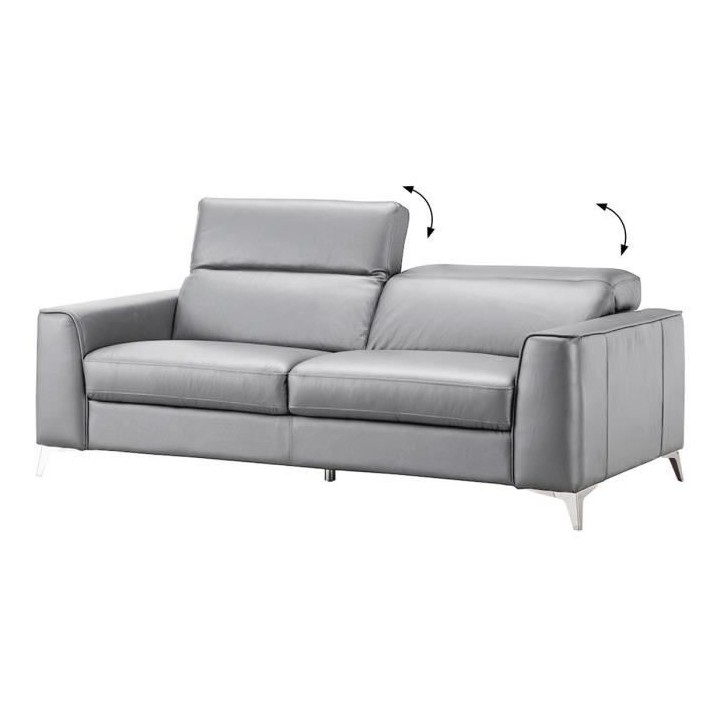 Canapé fixe - 3 places - Cuir de vachette et simili gris - Contempora