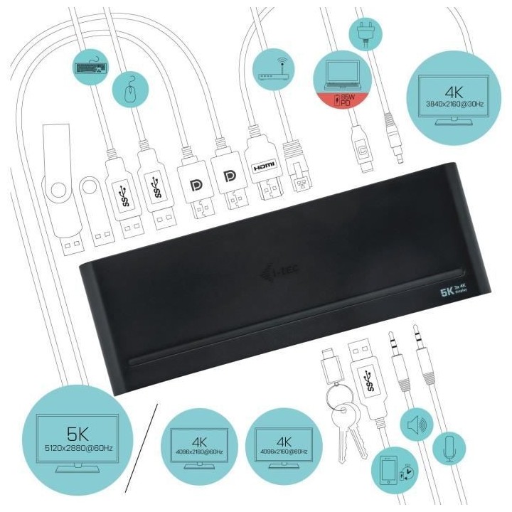 i-tec - USB 3.0/USB-C Station d'Accueil Universelle 3x4K