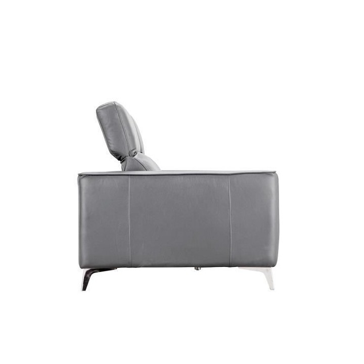 Canapé fixe - 3 places - Cuir de vachette et simili gris - Contempora
