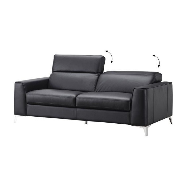 Canapé 3 places fixe - Cuir de vachette et simili noir - EDISON