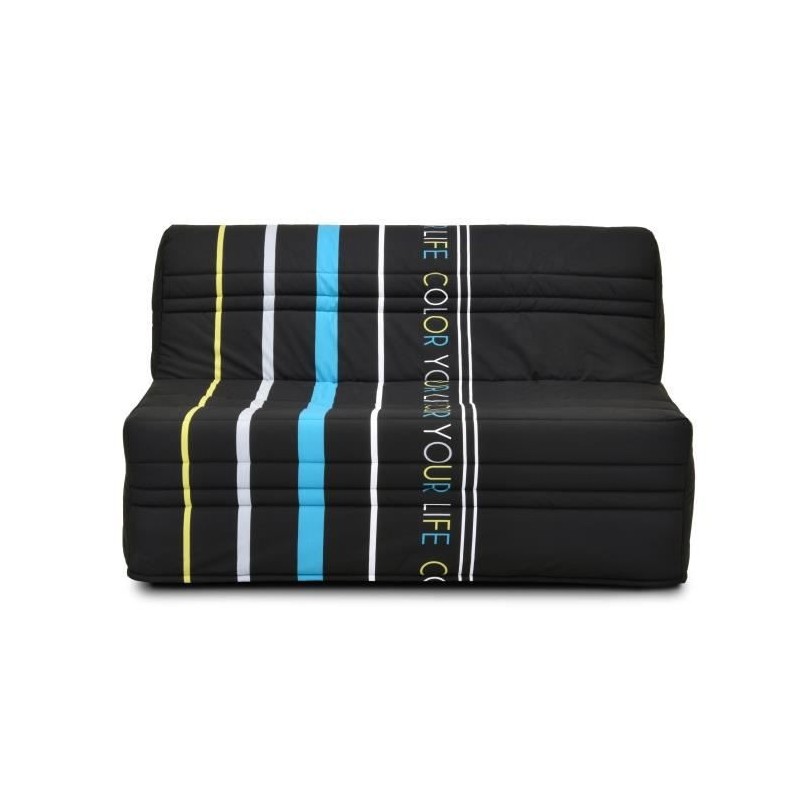 Banquette BZ - Tissu Noir et bleu - L143 x P97 x H89cm - Joe