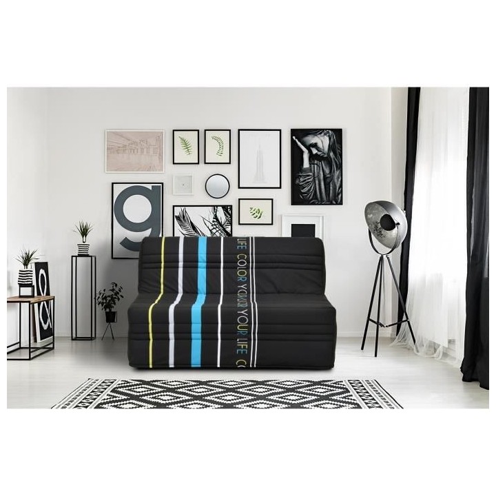 Banquette BZ - Tissu Noir et bleu - L143 x P97 x H89cm - Joe