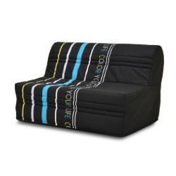 Banquette BZ - Tissu Noir et bleu - L143 x P97 x H89cm - Joe