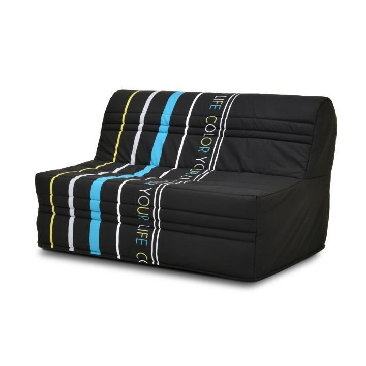 Banquette BZ - Tissu Noir et bleu - L143 x P97 x H89cm - Joe
