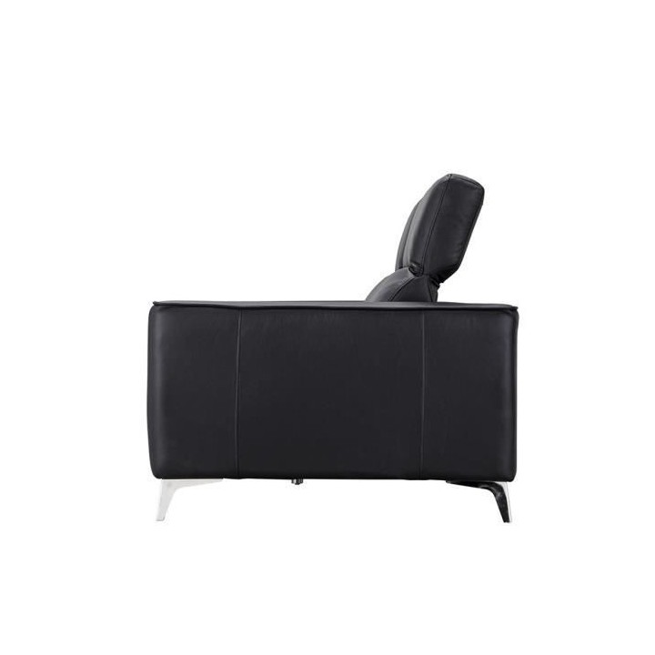 Canapé 3 places fixe - Cuir de vachette et simili noir - EDISON