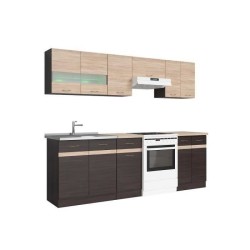 JUNONA Cuisine complete avec éclairage LED et plan de travail L 2m40 - Décor chene sonoma et wengé