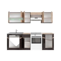 JUNONA Cuisine complete avec éclairage LED et plan de travail L 2m40 - Décor chene sonoma et wengé