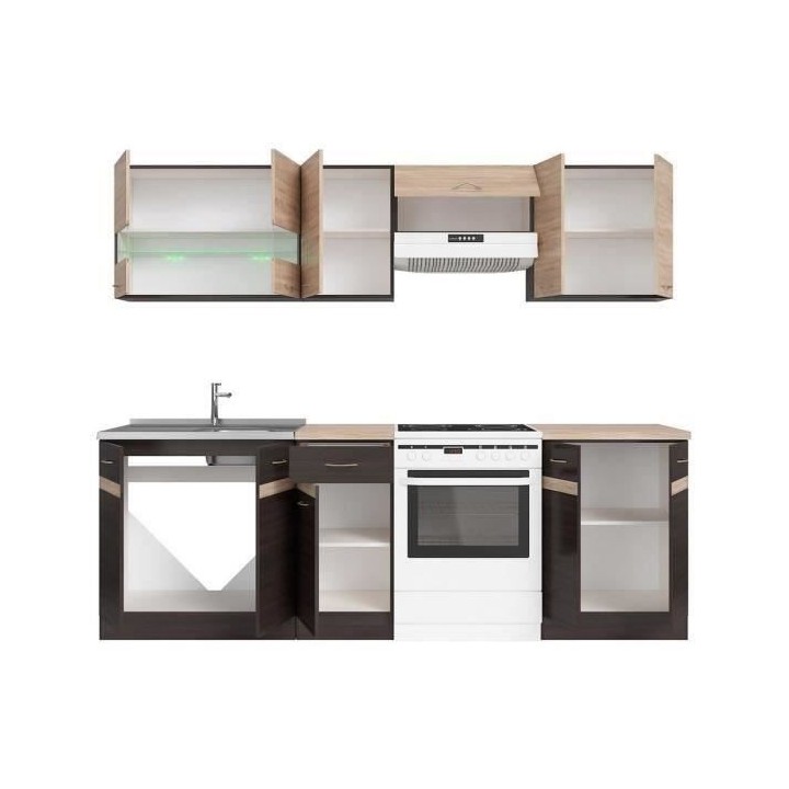 JUNONA Cuisine complete avec éclairage LED et plan de travail L 2m40