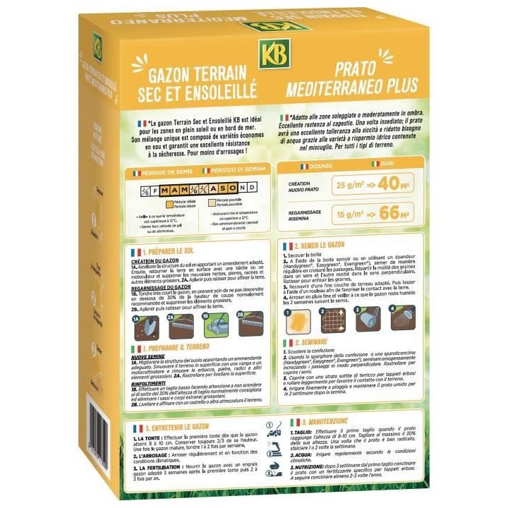 KB - Semences gazon - Terrain sec et ensoleillé 40m²