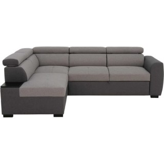 Canapé d'angle convertible 4 places KELIO - Tissu anthracite/gris - L