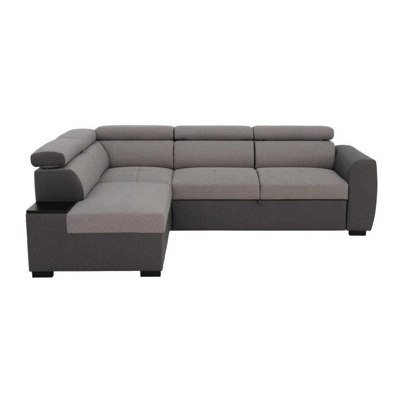 Canapé d'angle convertible 4 places KELIO - Tissu anthracite/gris - L 245 x P 184 x H 77 cm