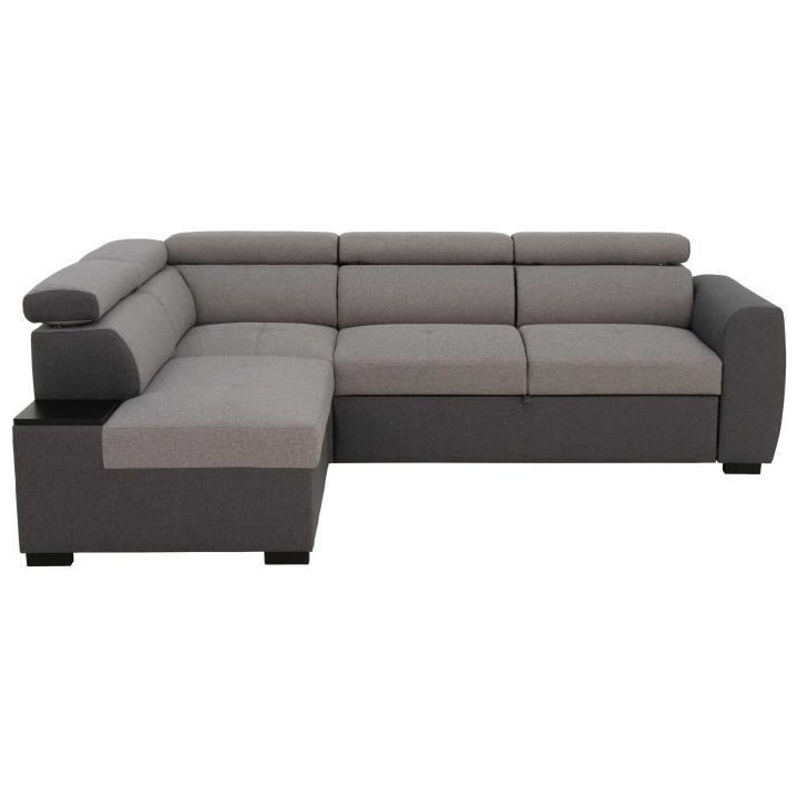 Canapé d'angle convertible 4 places KELIO - Tissu anthracite/gris - L