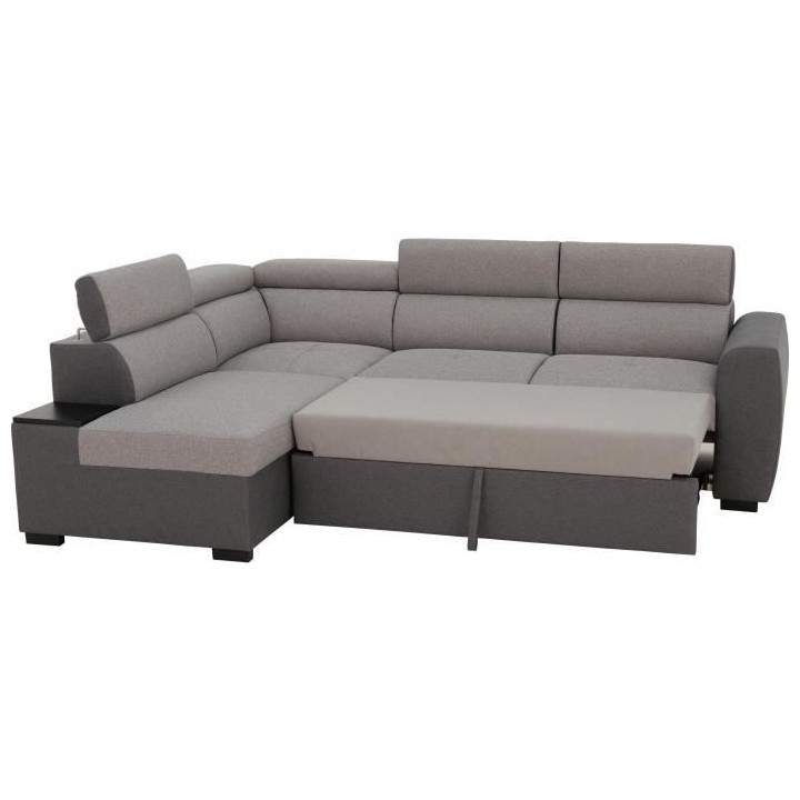 Canapé d'angle convertible 4 places KELIO - Tissu anthracite/gris - L