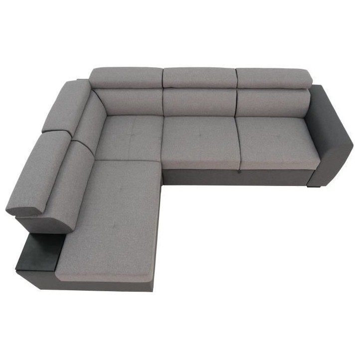 Canapé d'angle convertible 4 places KELIO - Tissu anthracite/gris - L