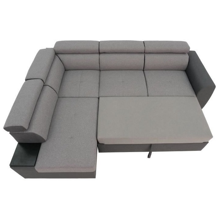 Canapé d'angle convertible 4 places KELIO - Tissu anthracite/gris - L