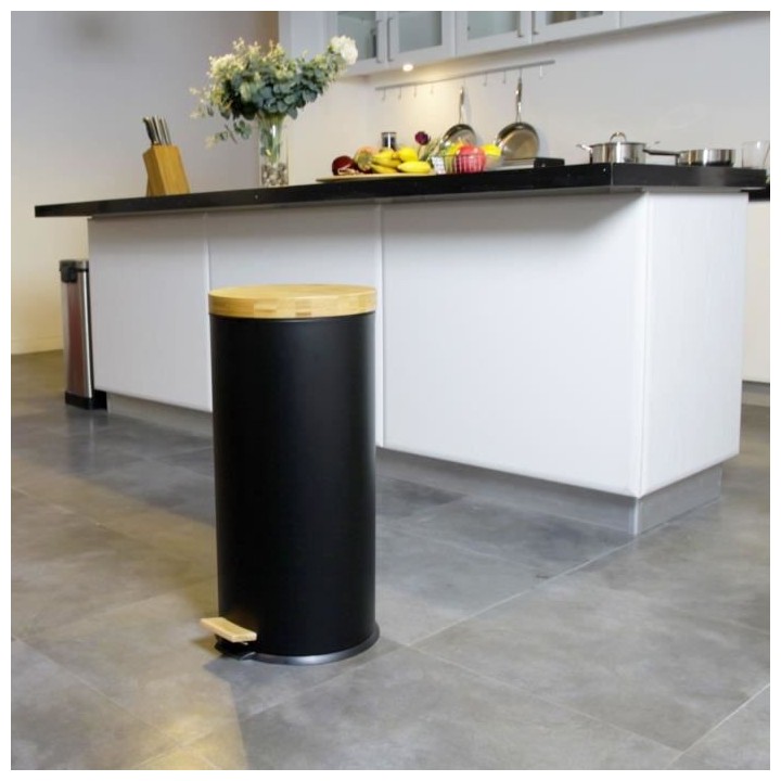 KITCHEN MOVE Poubelle de cuisine a pédale Forest - 30L - Noir mat