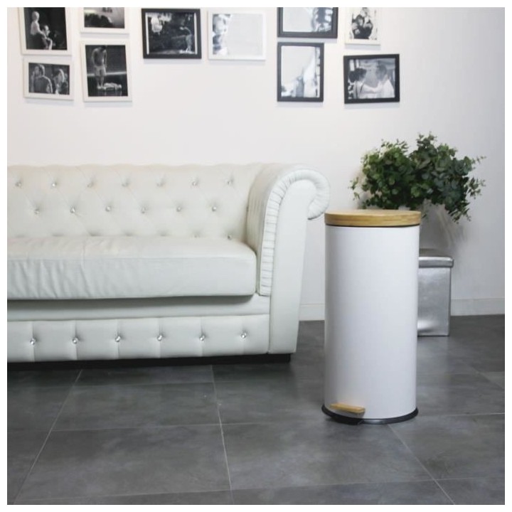 KITCHEN MOVE Poubelle de cuisine a pédale Forest - 30L - Blanc mat