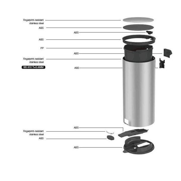 KITCHEN MOVE Poubelle de cuisine a pédale Forest - 30L - Blanc mat