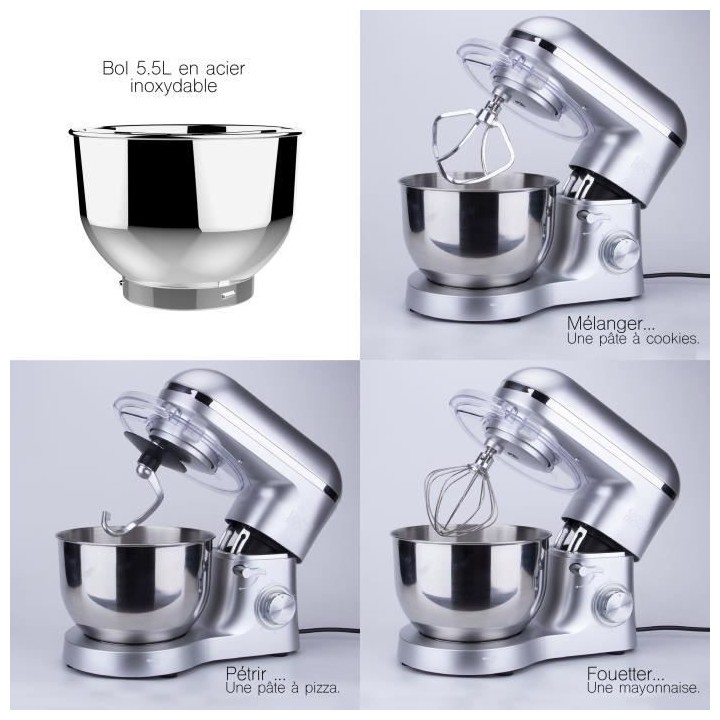 Robot patissier VIPER - Gris acier - Multifonction - 1500W - Bol 5.5L