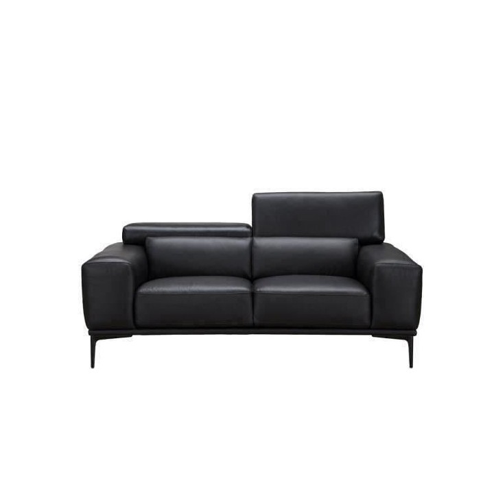 Canapé fixe 2 places JAKE - Cuir de vachette Noir- Style contemporain