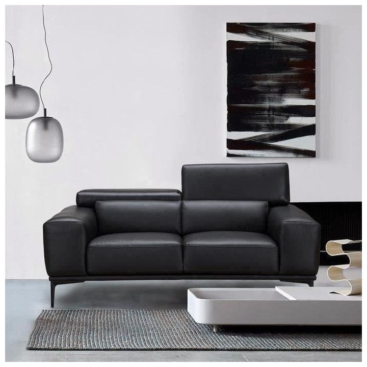 Canapé fixe 2 places JAKE - Cuir de vachette Noir- Style contemporain