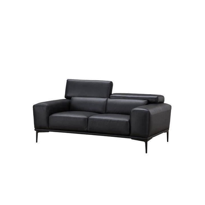 Canapé fixe 2 places JAKE - Cuir de vachette Noir- Style contemporain