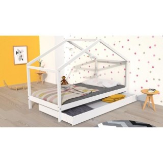 WEBER Lit cabane enfant avec tiroir - Bois pin massif - Blanc - Sommie