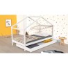 WEBER Lit cabane enfant avec tiroir - Bois pin massif - Blanc - Sommier inlcus - 90x190cm - KOALA