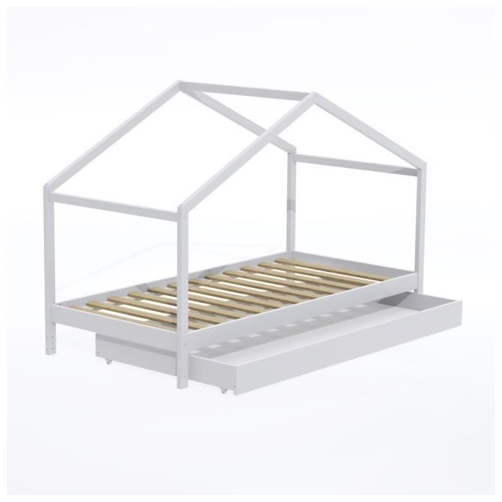 WEBER Lit cabane enfant avec tiroir - Bois pin massif - Blanc - Sommie