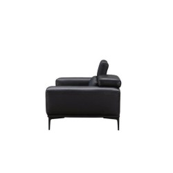 Canapé fixe 2 places JAKE - Cuir de vachette Noir- Style contemporain -tetieres ajustables - L 182 x P 107 x H 91 cm