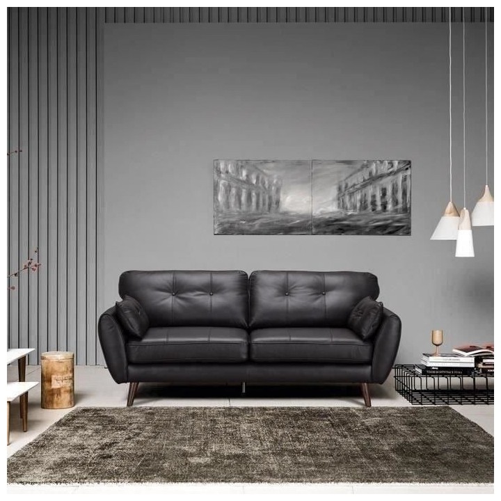 Canapé 3 places JOHNSON - Cuir de vachette  Marron - L 197 x P 94 x H