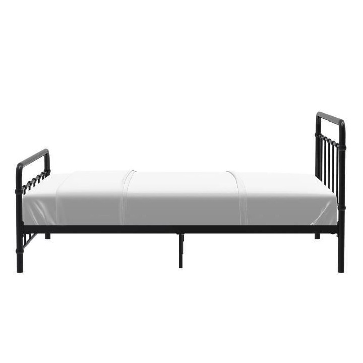 AARON Lit adulte 140x190 cm en métal a barreaux - Noir - Sommier incl